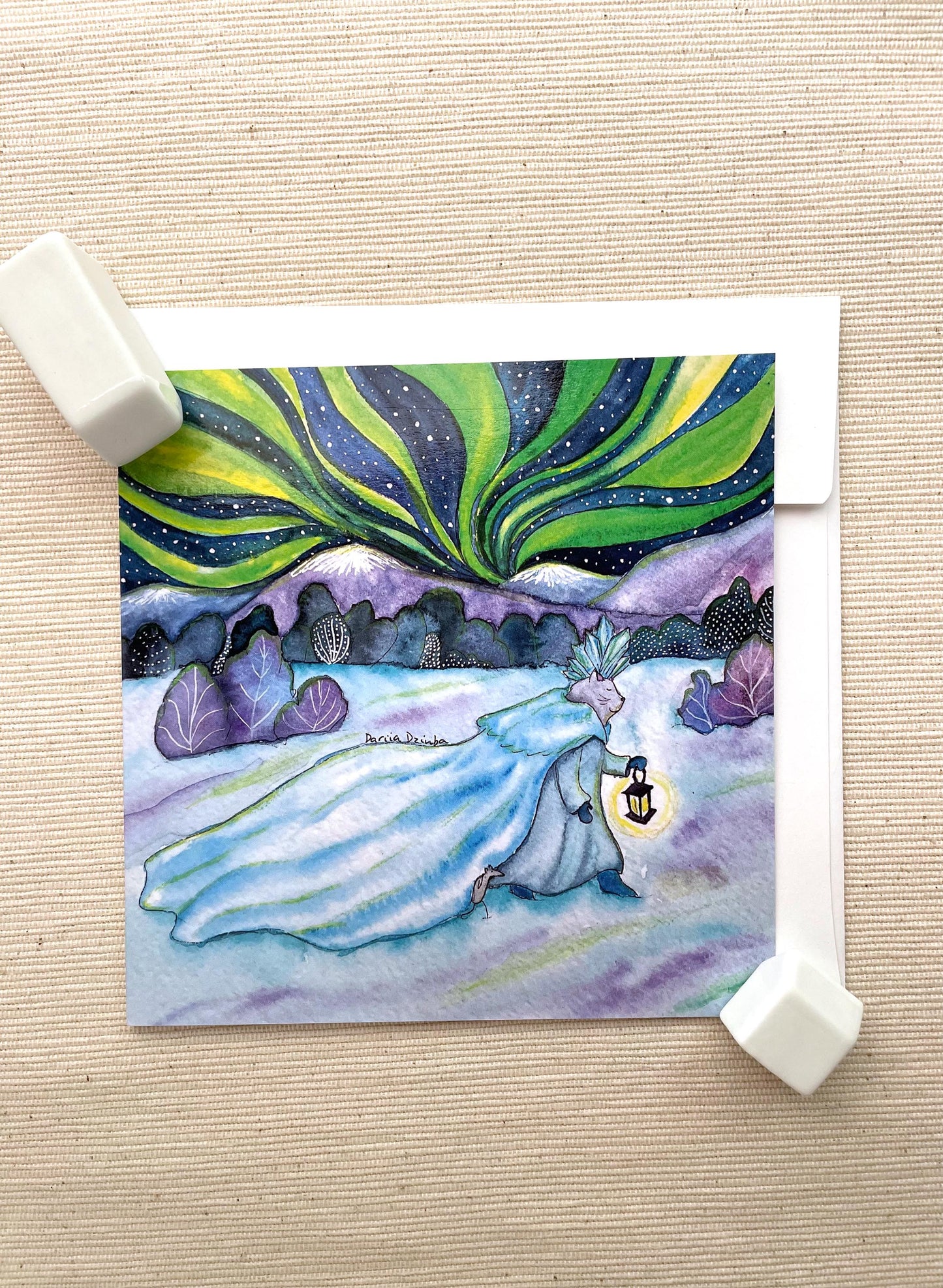 Carte de vœux aurores boréales, pays des merveilles hivernales (4"x6") avec enveloppe - Scène d'hiver magique, vierge à l'intérieur, parfaite pour les vœux d'hiver