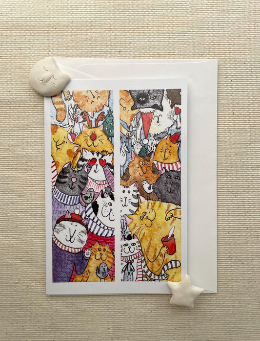 Vertical Greeting card: Fun and Festive Cat Gathering