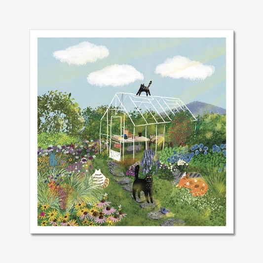 Cats at Greenhouse Unframed Art Print