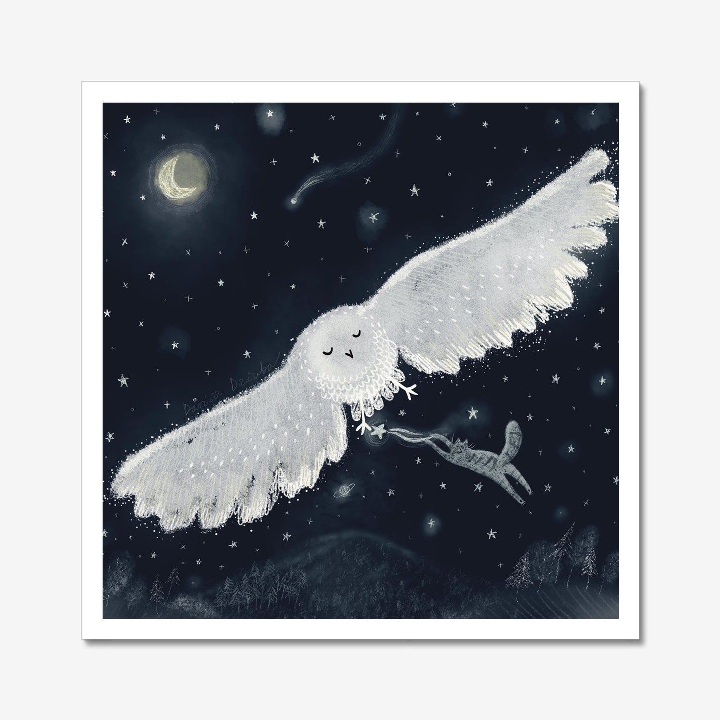 Cat Stealing Stars in the Night Sky Unframed Art Print