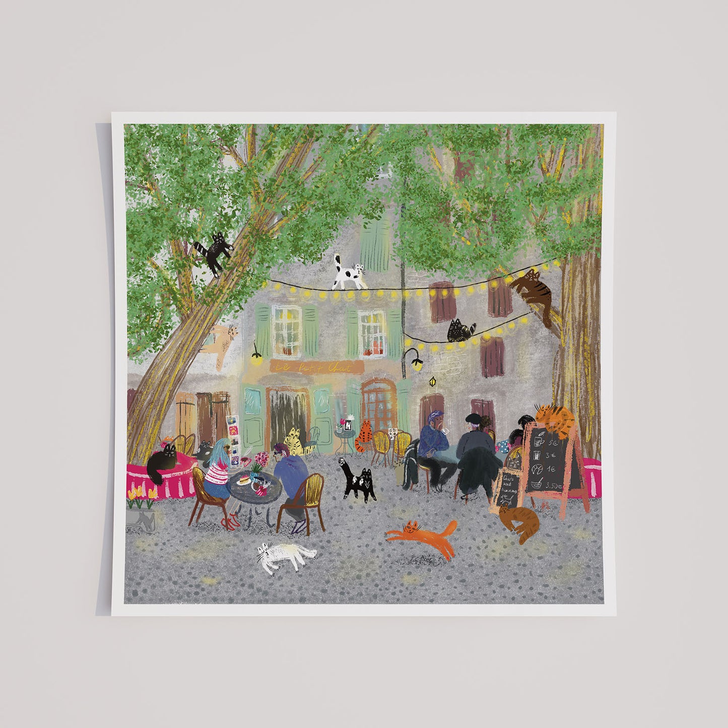 Unframed art print: Cats in Restaurant in France