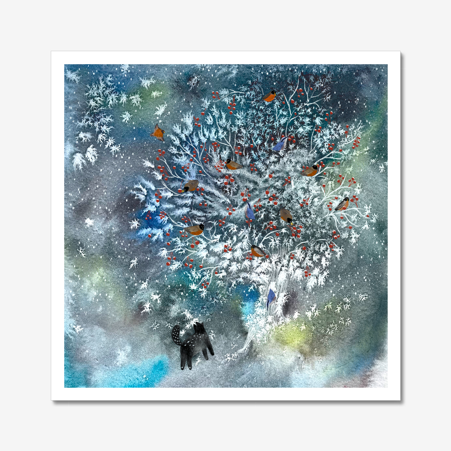 Unframed Art Print Cat Watching Birds