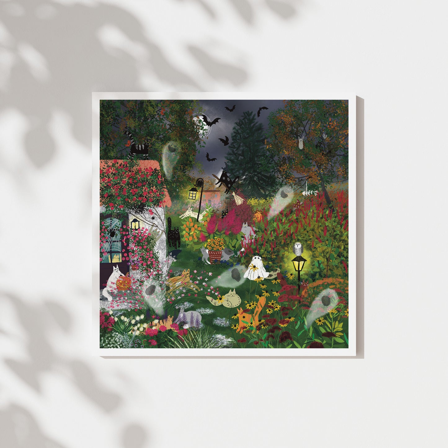 Unframed Art Print: Cats In Halloween Garden