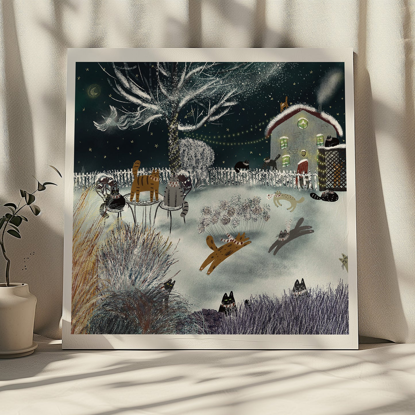 Unframed Art Print: Winter Night Cats