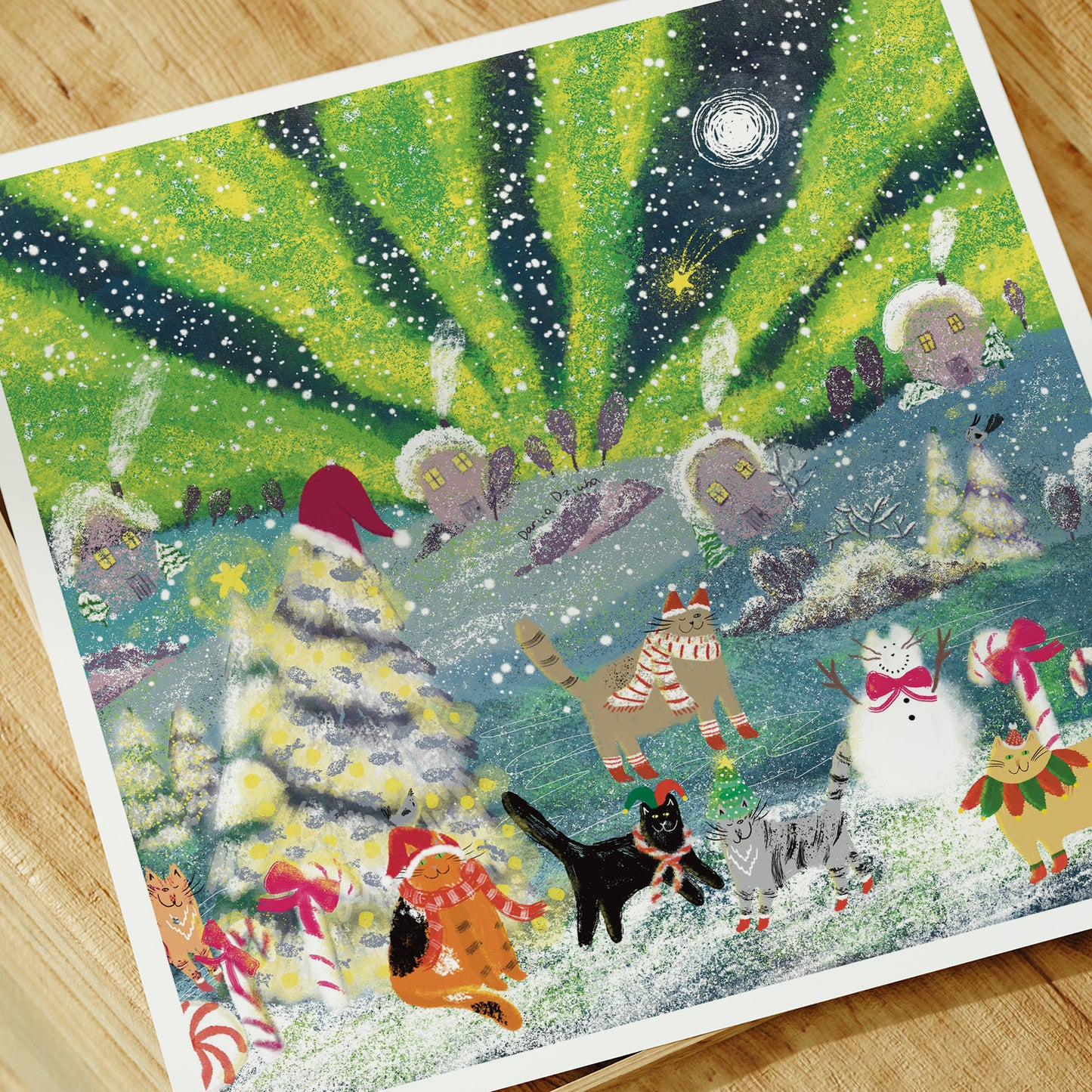 Unframed Art Print: Festive Winter Cats