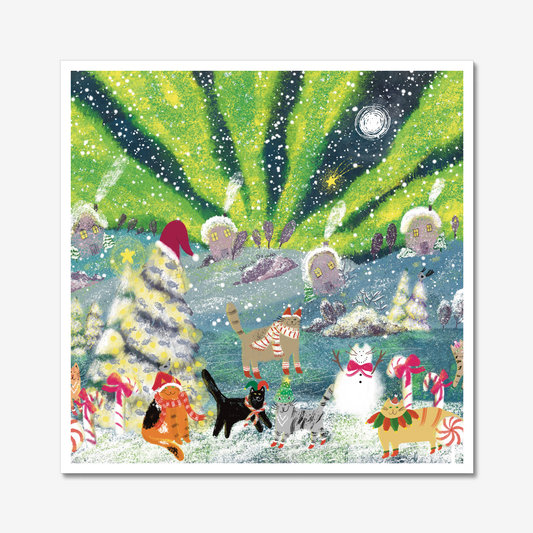 Unframed Art Print: Festive Winter Cats