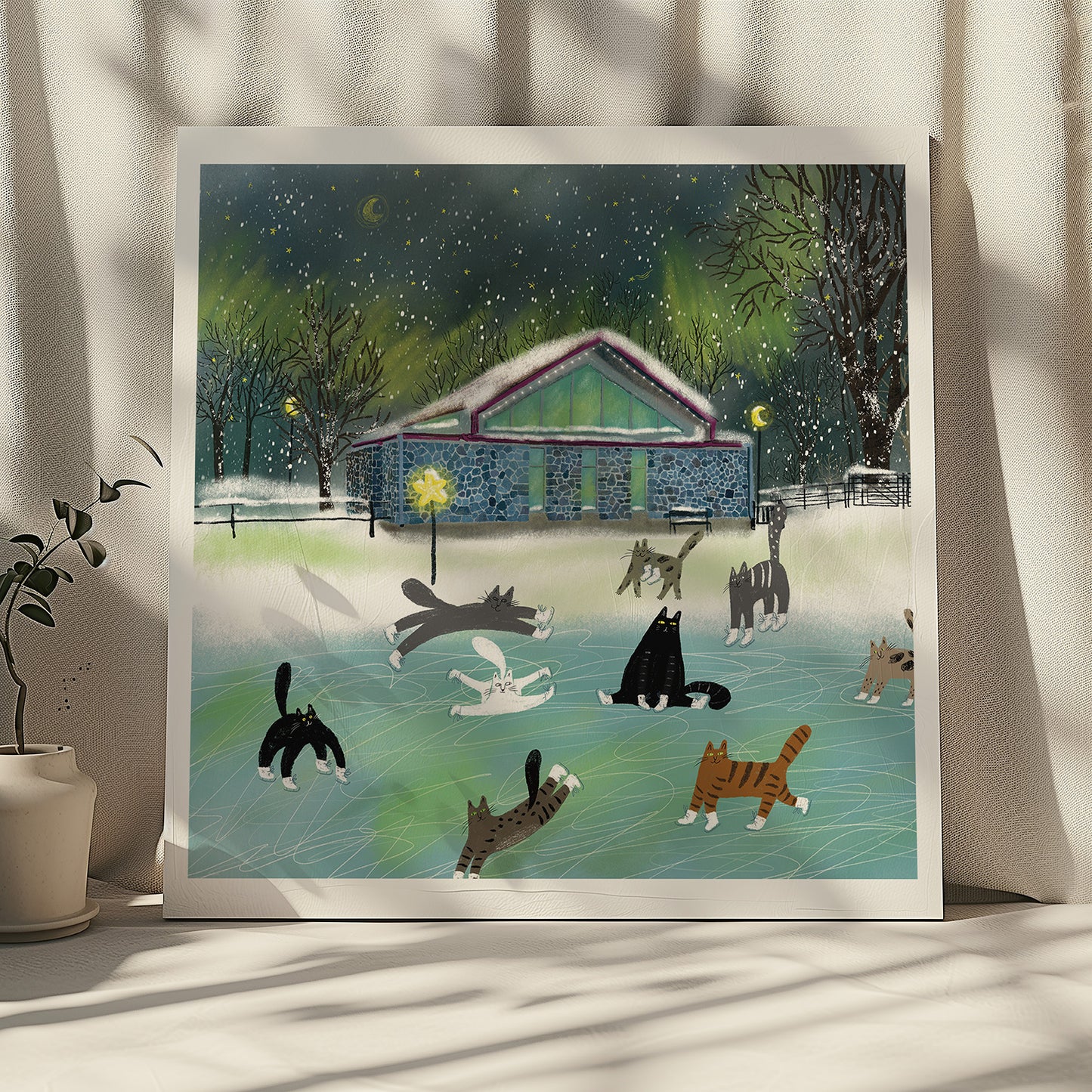 Unframed Art Print: Ice Skating Cats