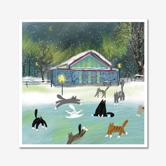 Impression d'art sans cadre : Chats patineurs sur glace