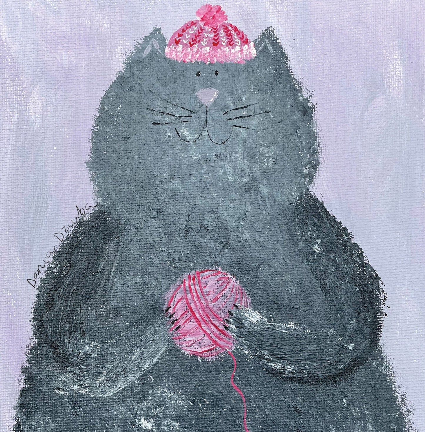 Square Greeting card: Kitty with a ball of yarn