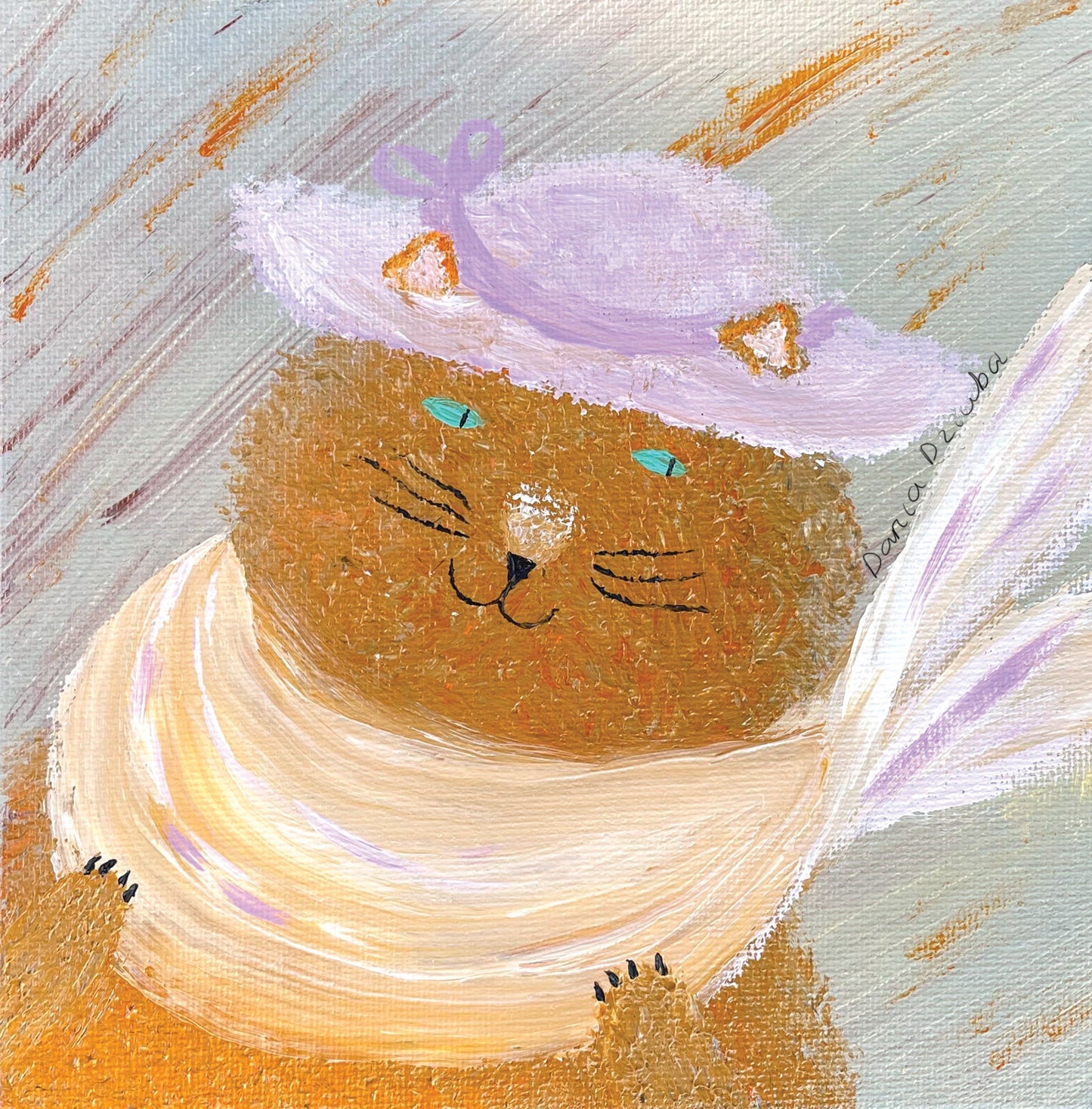 Carte de vœux carrée : Chaton avec écharpe / Dame au chapeau