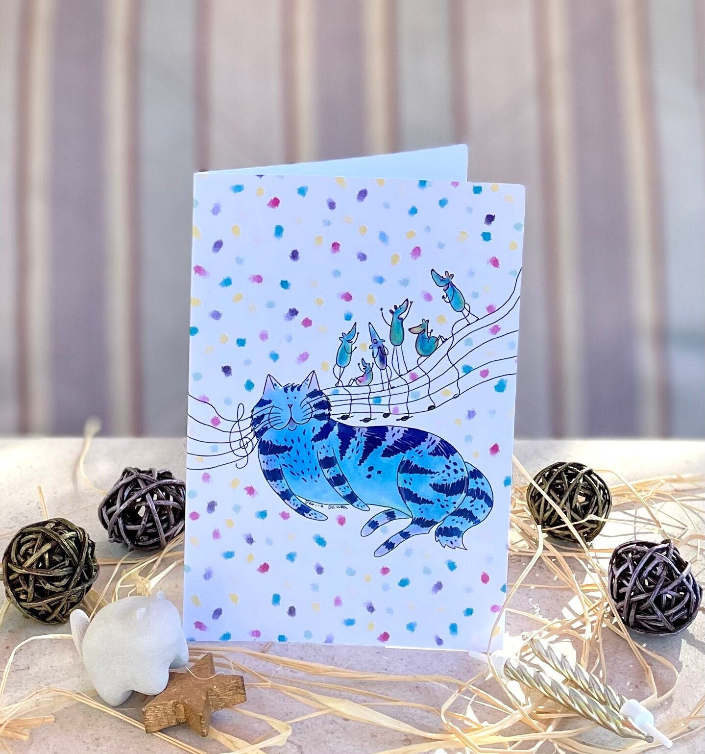 Joyeux anniversaire/ Chat et souris chantant joyeux anniversaire : Carte de voeux