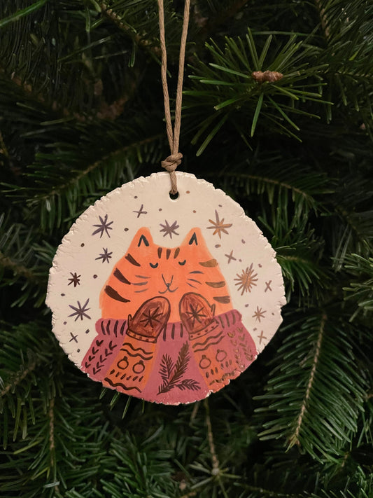 Ceramic ornament: Cat in sweater ceramic ornament