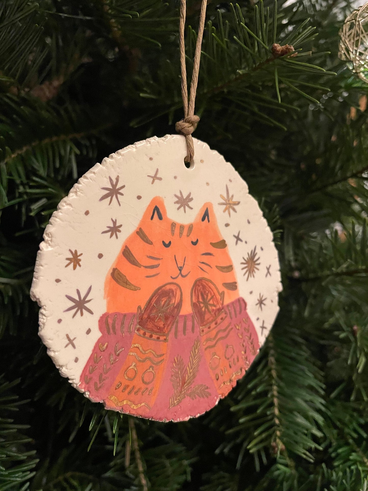 Ceramic ornament: Cat in sweater ceramic ornament