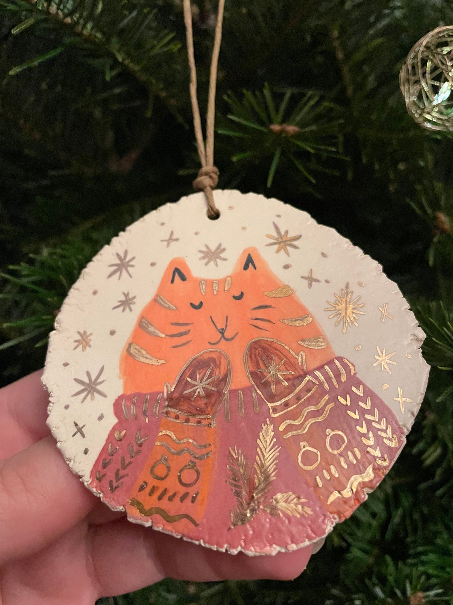 Ceramic ornament: Cat in sweater ceramic ornament