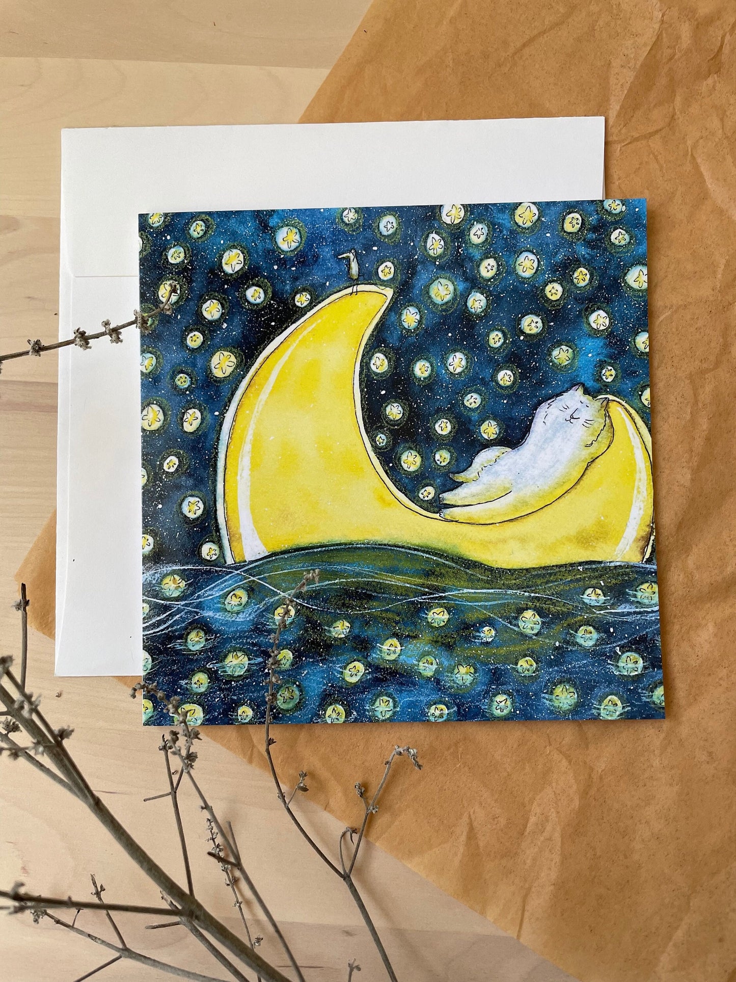 Carte carrée naviguant dans la nuit: Carte de vœux