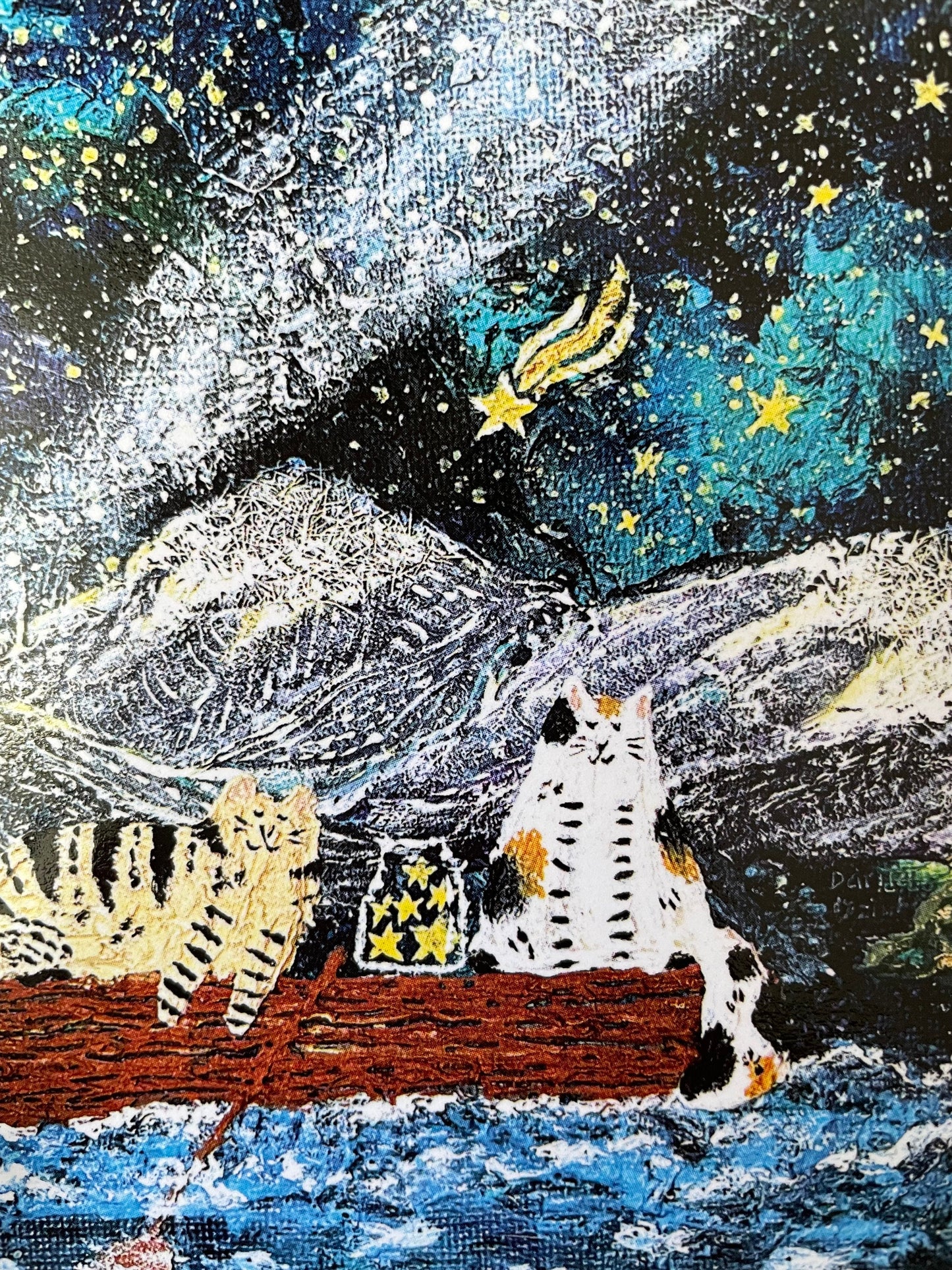 Carte de vœux carrée : Des chats partent pour un voyage magique