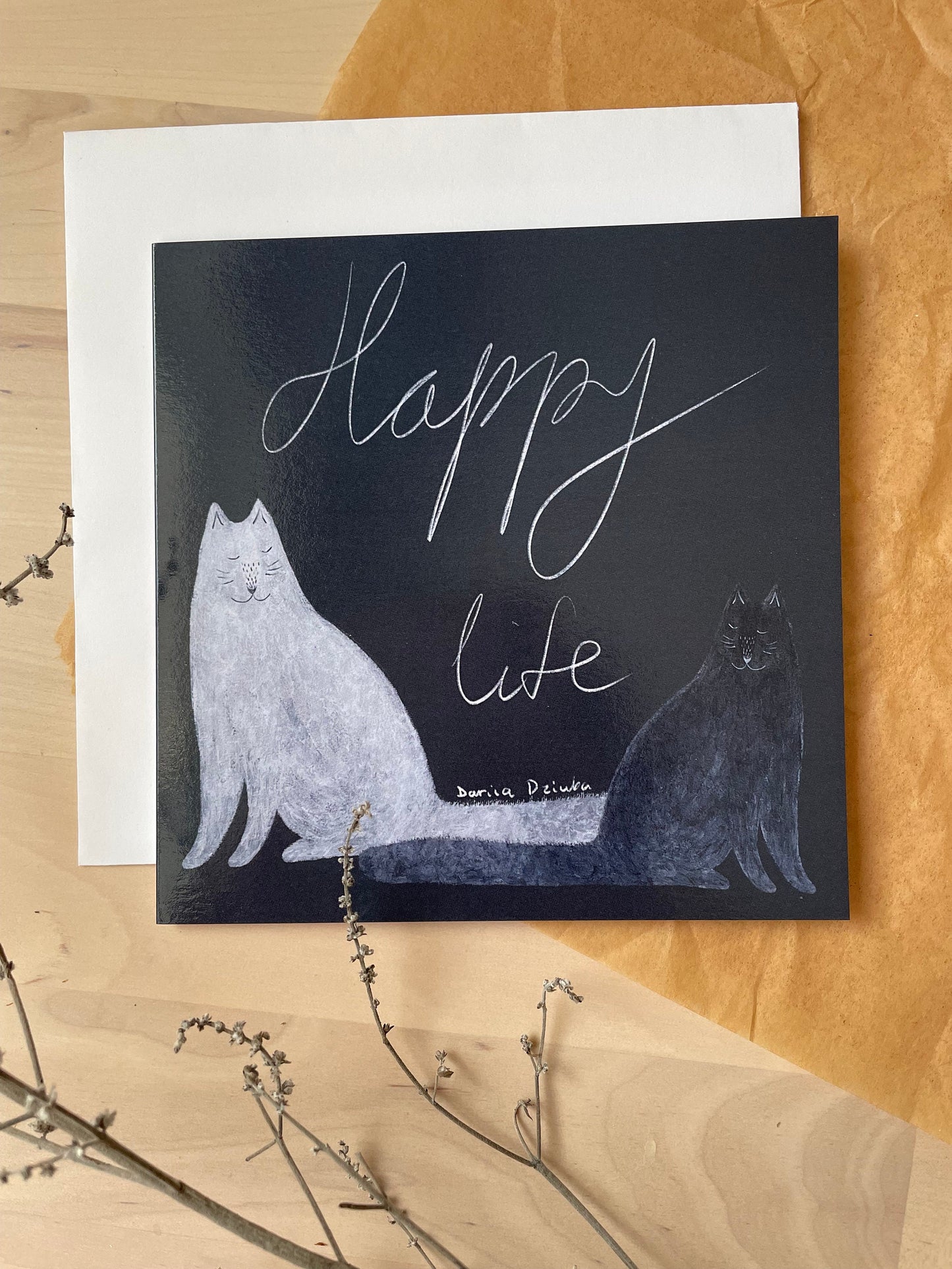 Carte de vœux carrée : Happy cat life