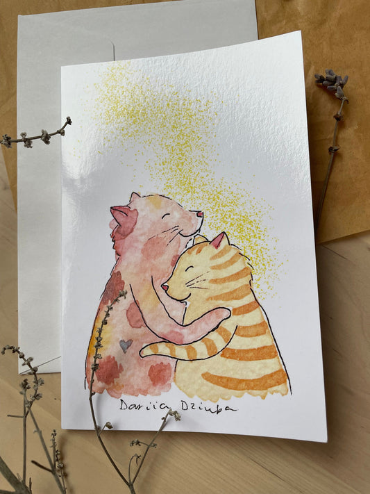 Vertical Greeting card: Magical cat love
