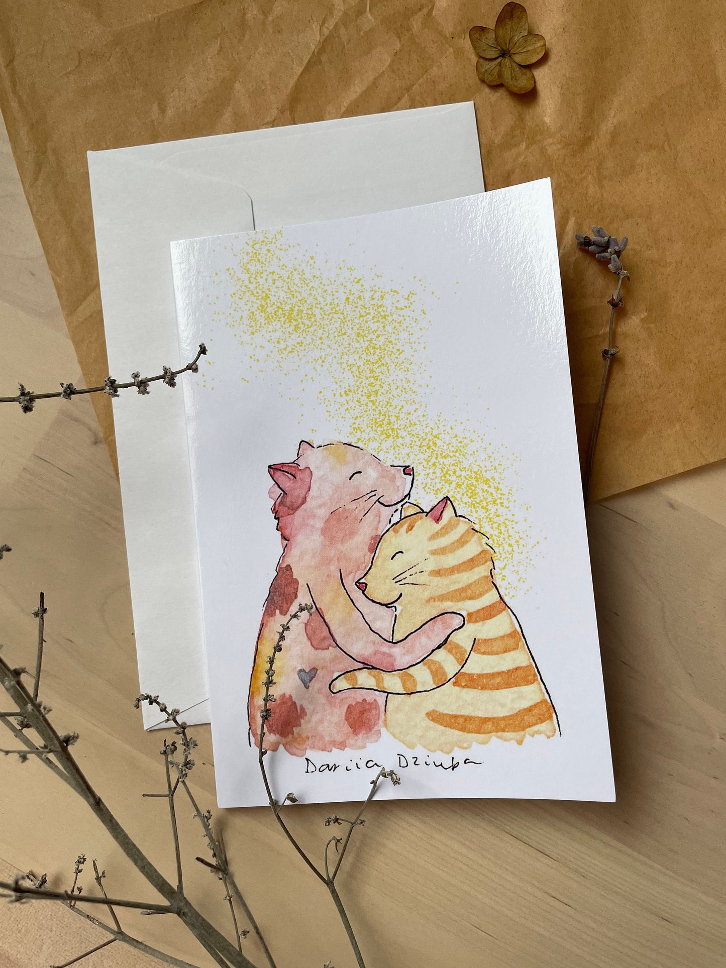 Carte de vœux verticale : Amour félin magique