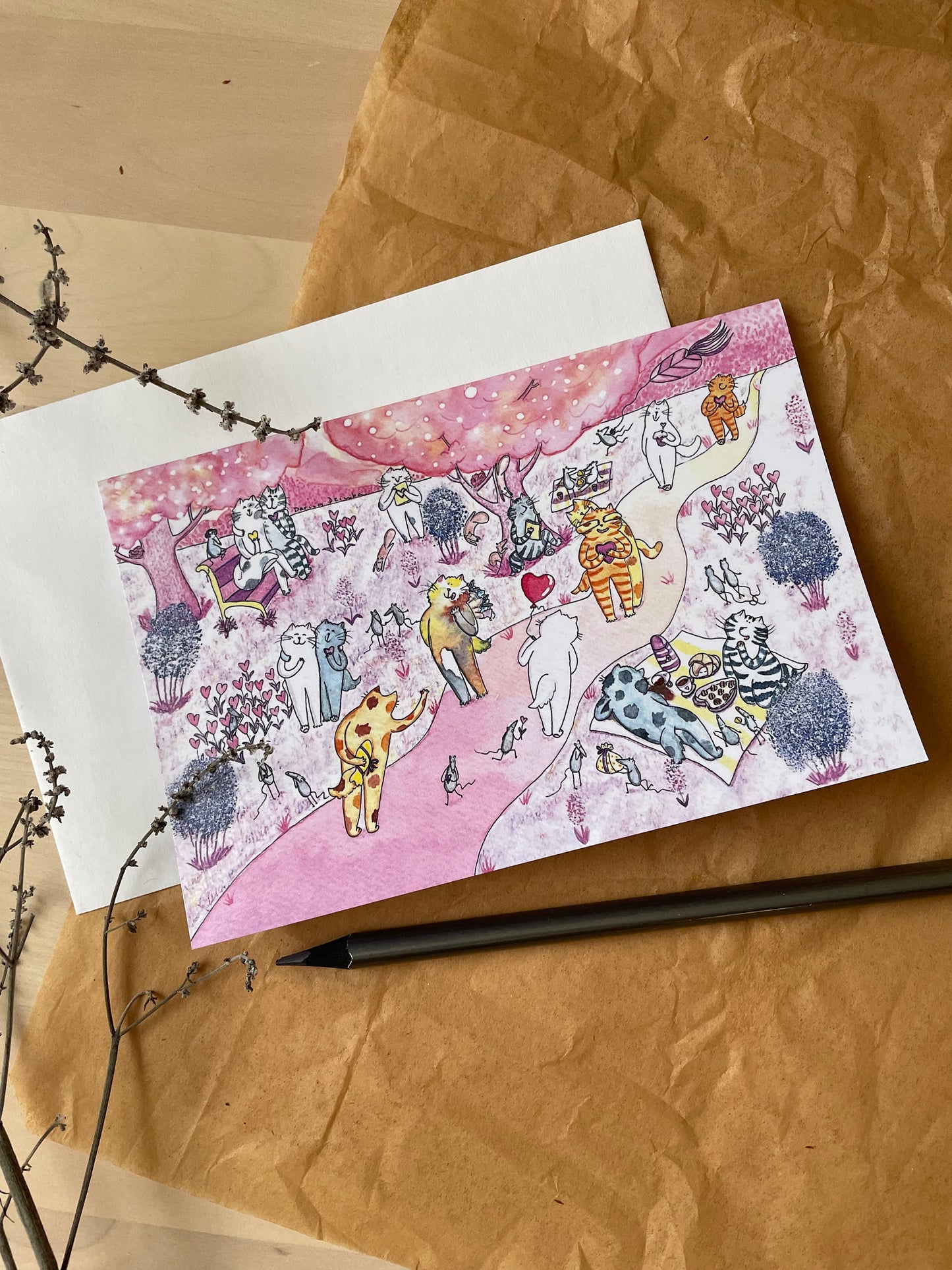 Carte de vœux horizontale : L'amour est dans l'air