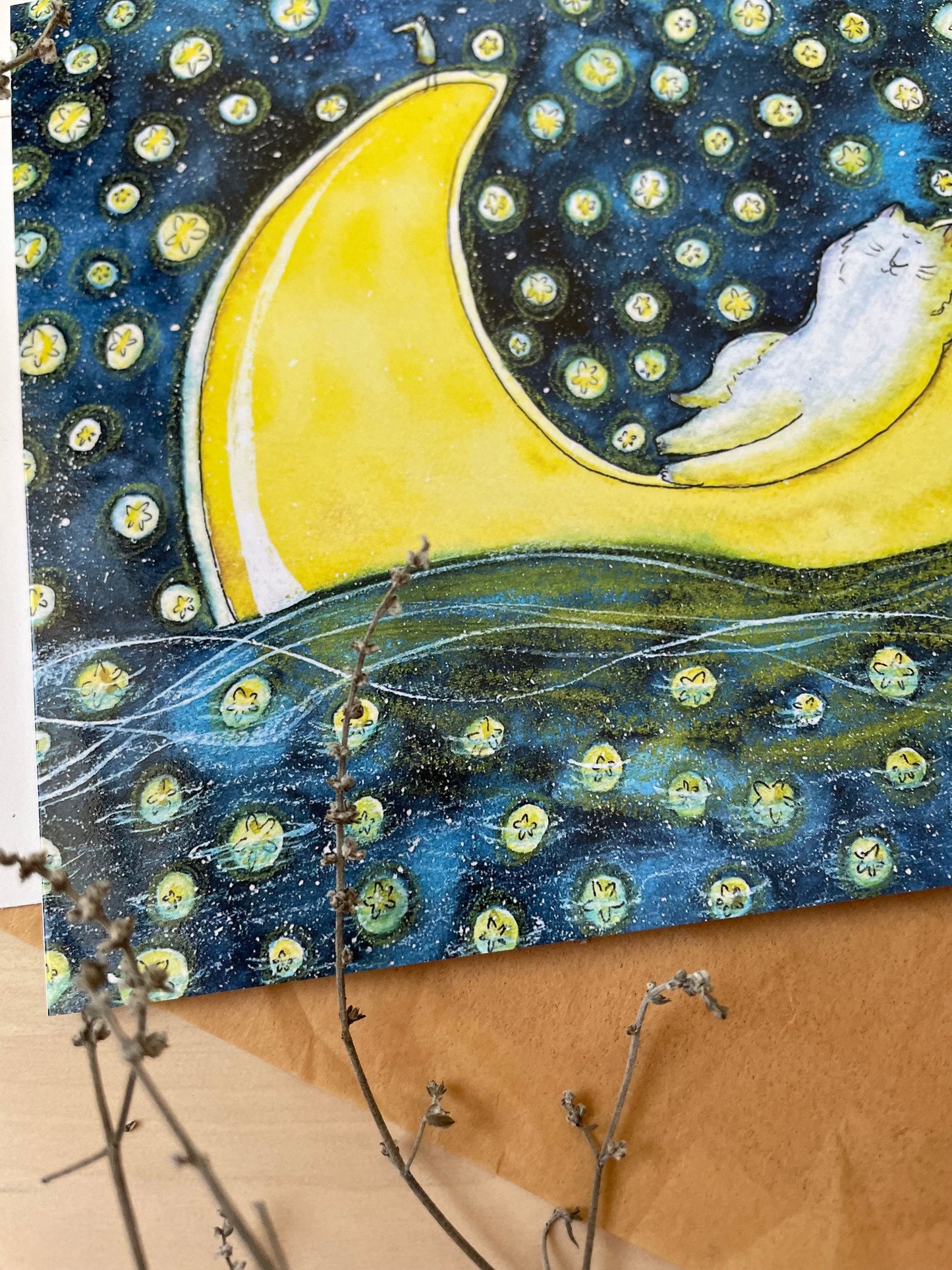 Carte carrée naviguant dans la nuit: Carte de vœux