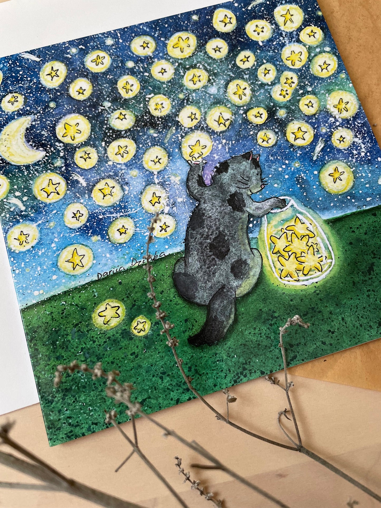 Carte de vœux carrée : Carte carrée sauve les étoiles / Envoi d'étoiles à la maison