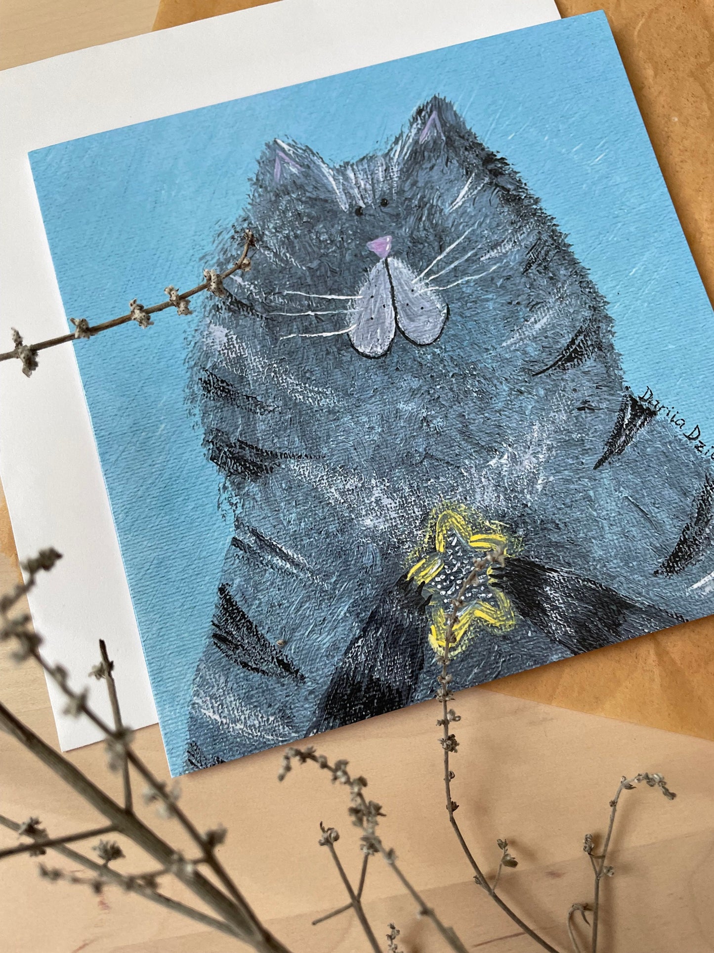 Carte de vœux carrée : Chaton avec étoile