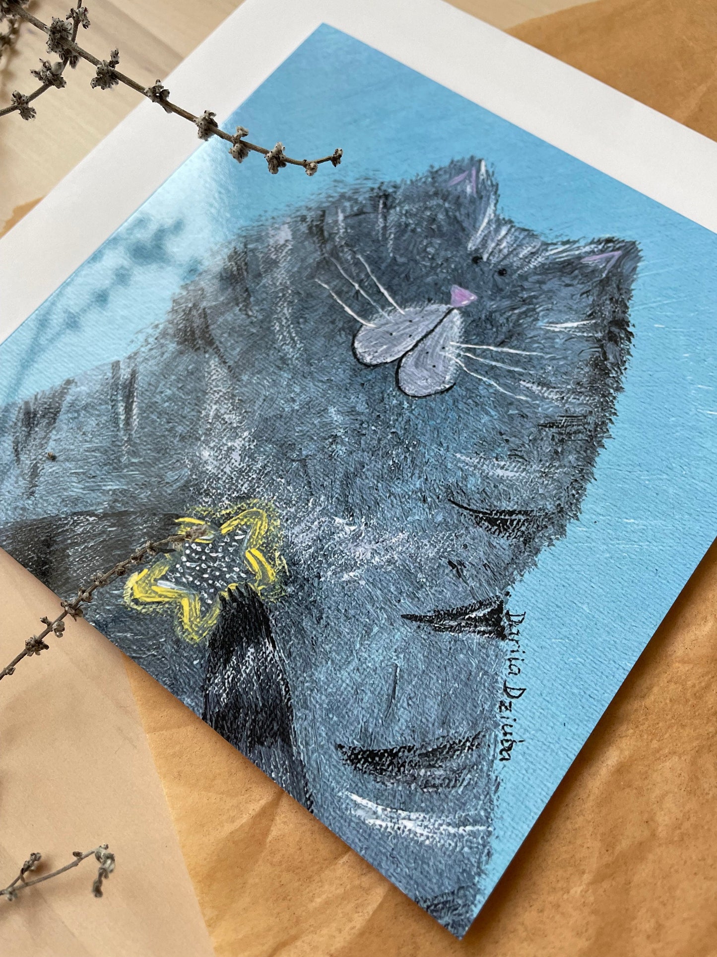 Carte de vœux carrée : Chaton avec étoile
