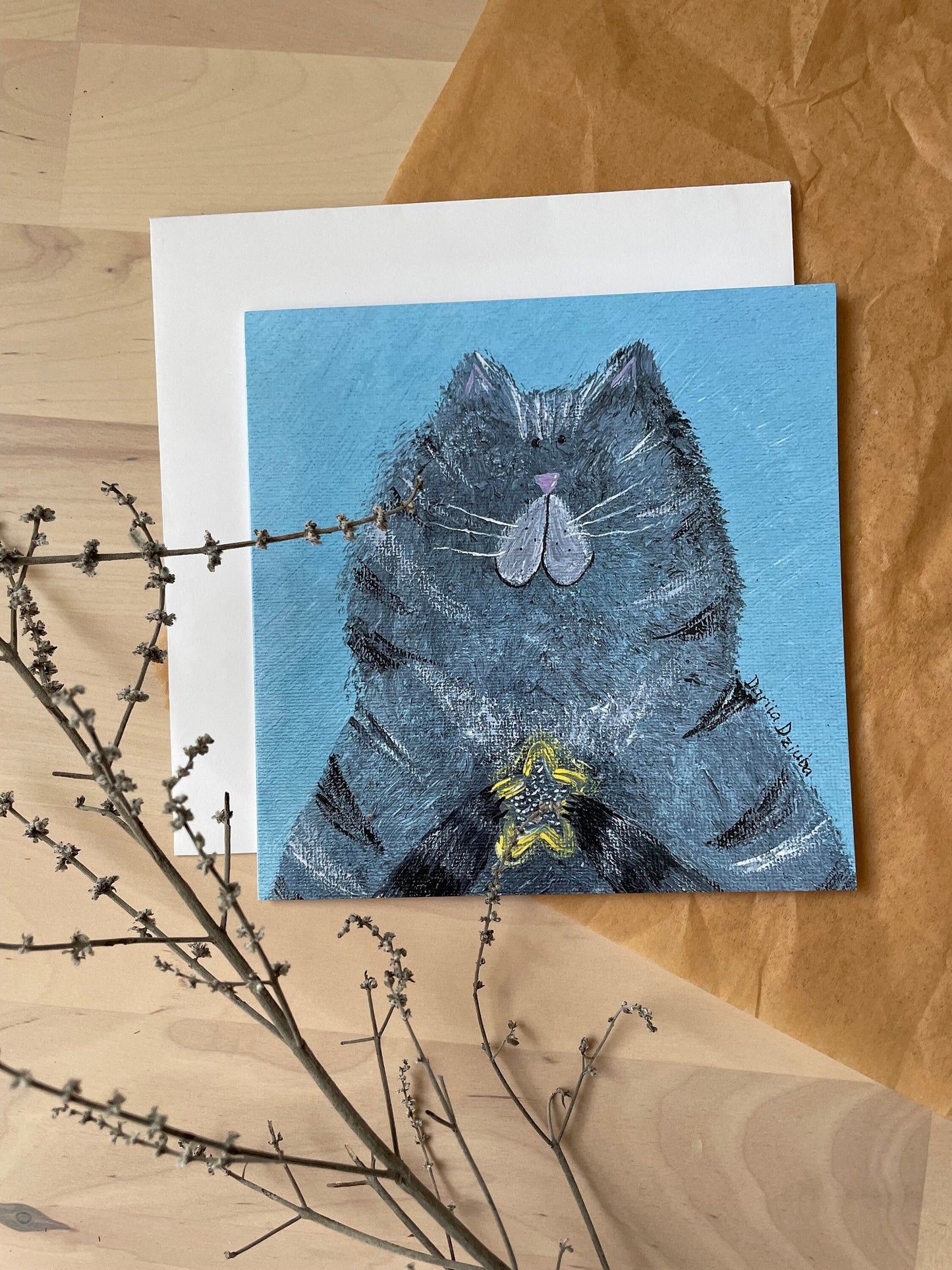 Carte de vœux carrée : Chaton avec étoile
