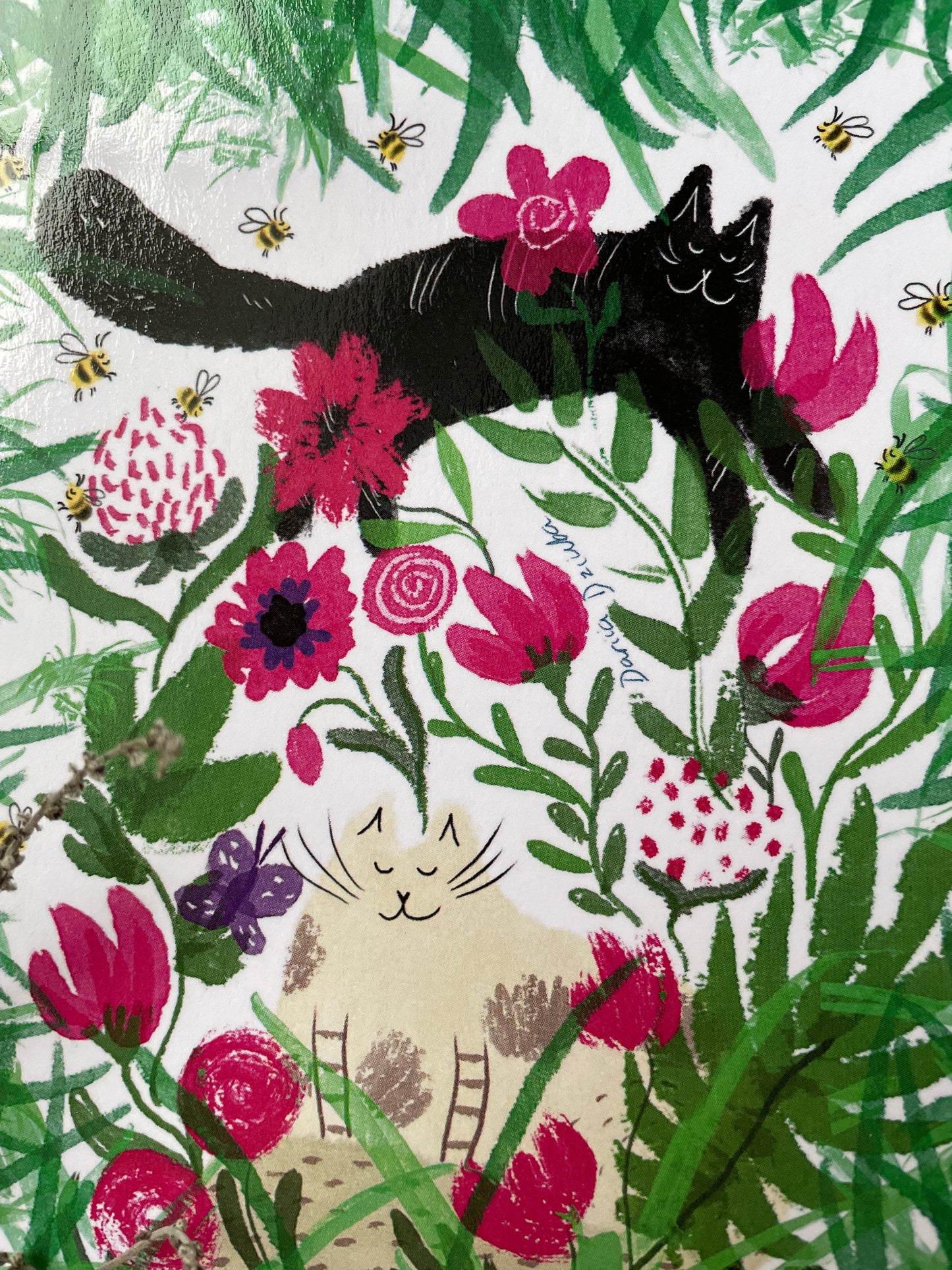 Carte de vœux verticale : Jardin de chats fantaisistes