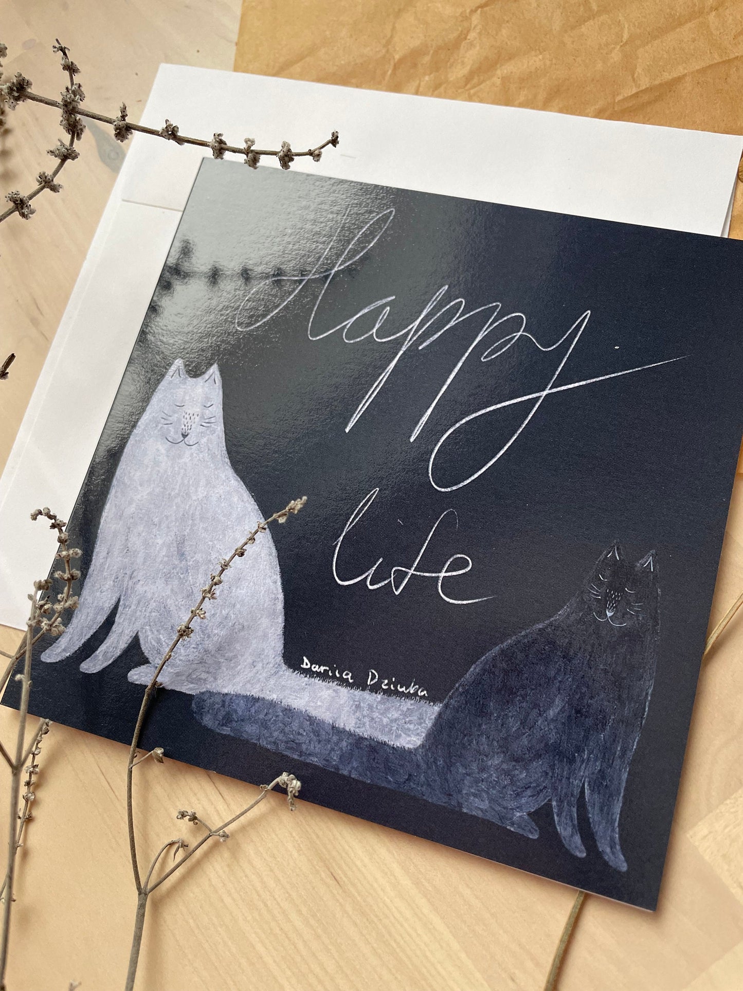 Carte de vœux carrée : Happy cat life