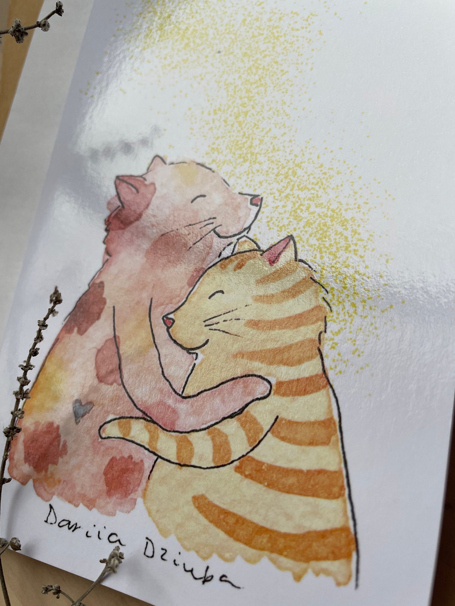 Carte de vœux verticale : Amour félin magique