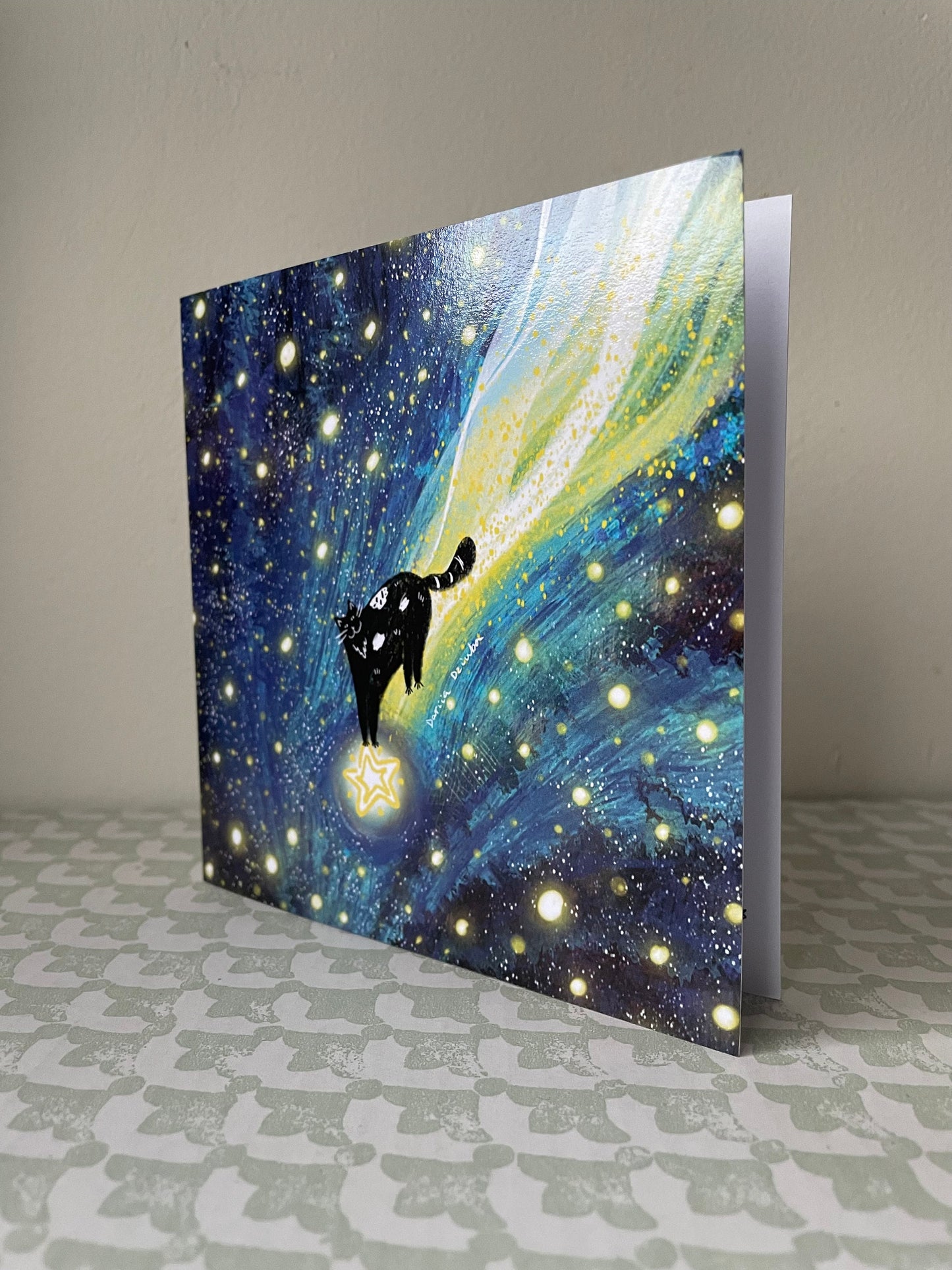 Square Greeting card: Riding a star