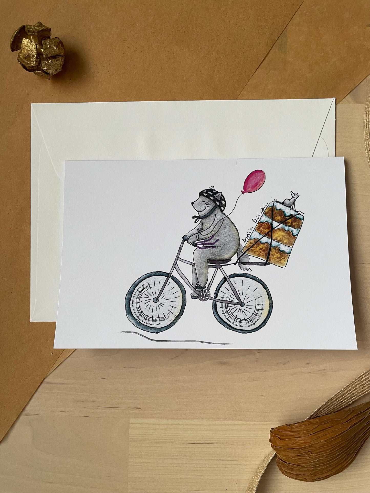 Chat sur vélo : carte de vœux