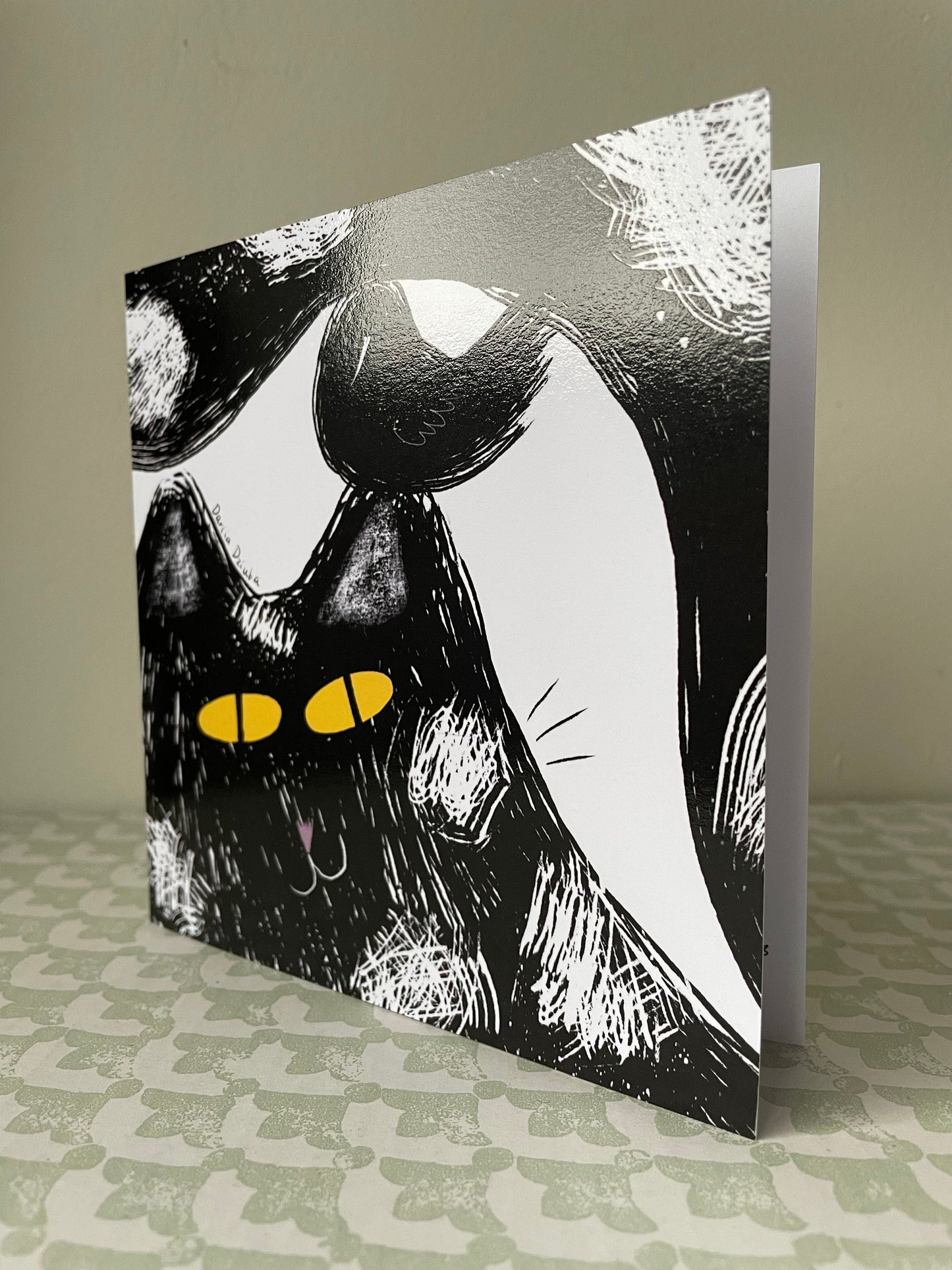 Carte carrée portrait de chat noir: Carte de vœux pliante