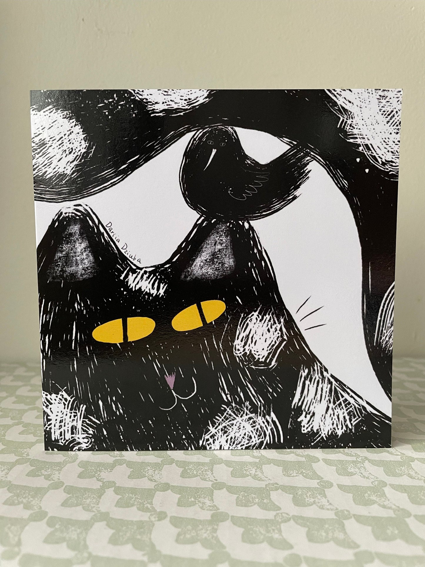 Carte carrée portrait de chat noir: Carte de vœux pliante