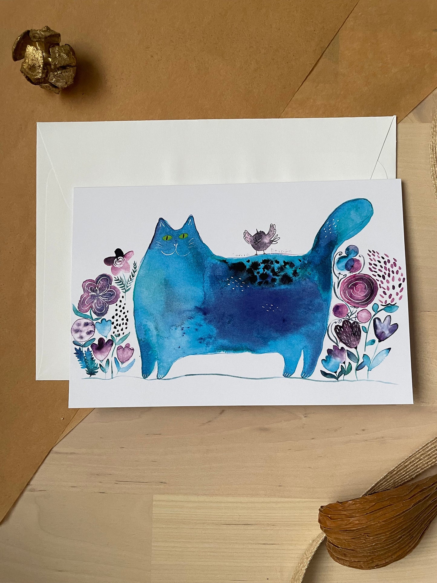 Chat avec des fleurs/Chat bleu parmi les fleurs : Carte de voeux