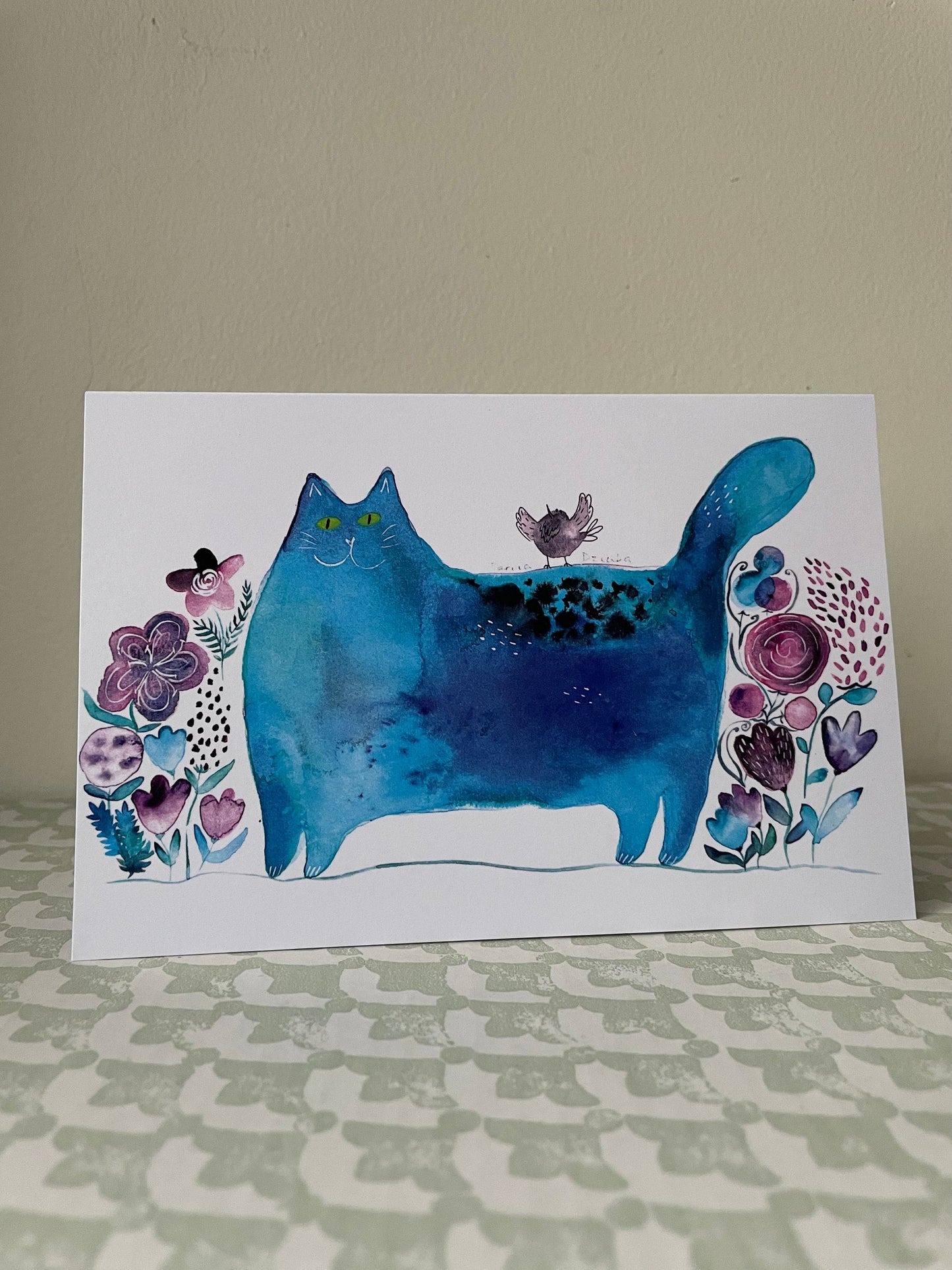 Chat avec des fleurs/Chat bleu parmi les fleurs : Carte de voeux