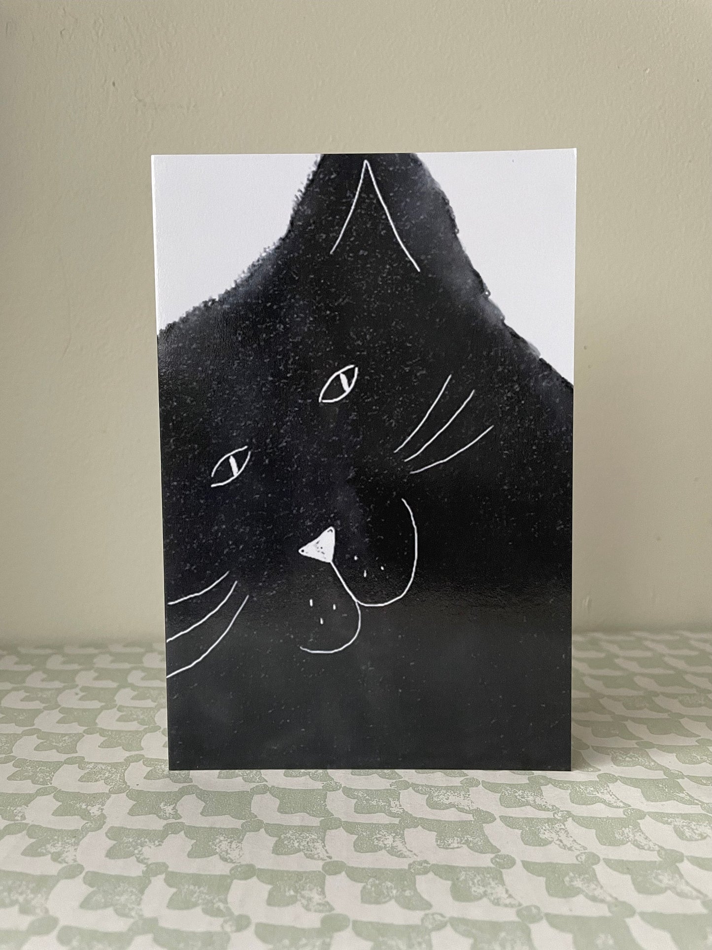 Carte verticale portrait de chat noir: Carte de vœux pliante
