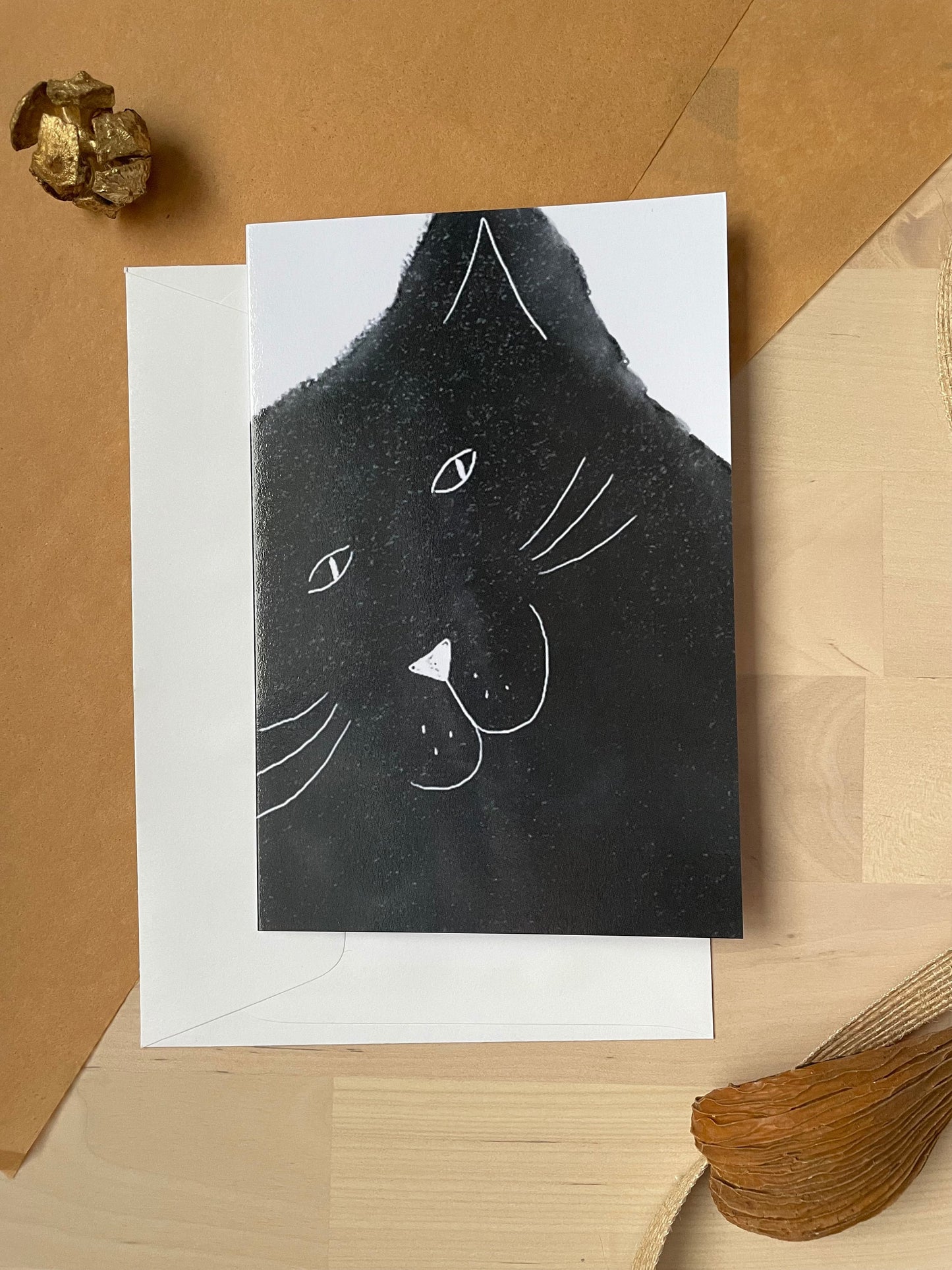 Carte verticale portrait de chat noir: Carte de vœux pliante