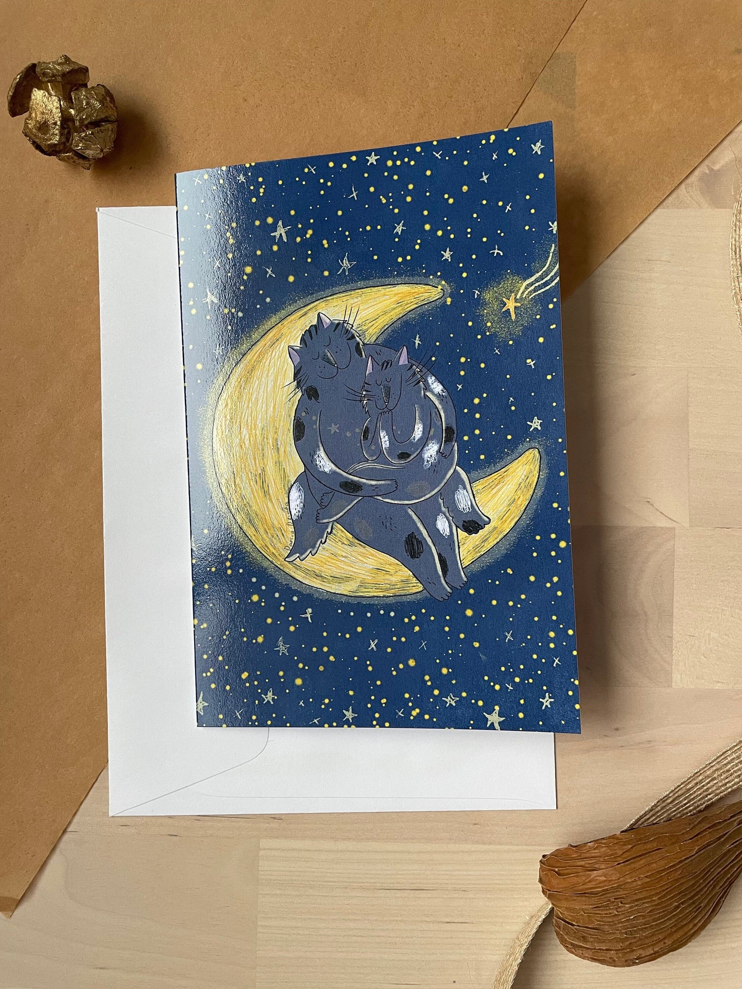 Fête des Mères/ des Pères sur la Lune: Carte de vœux pliante