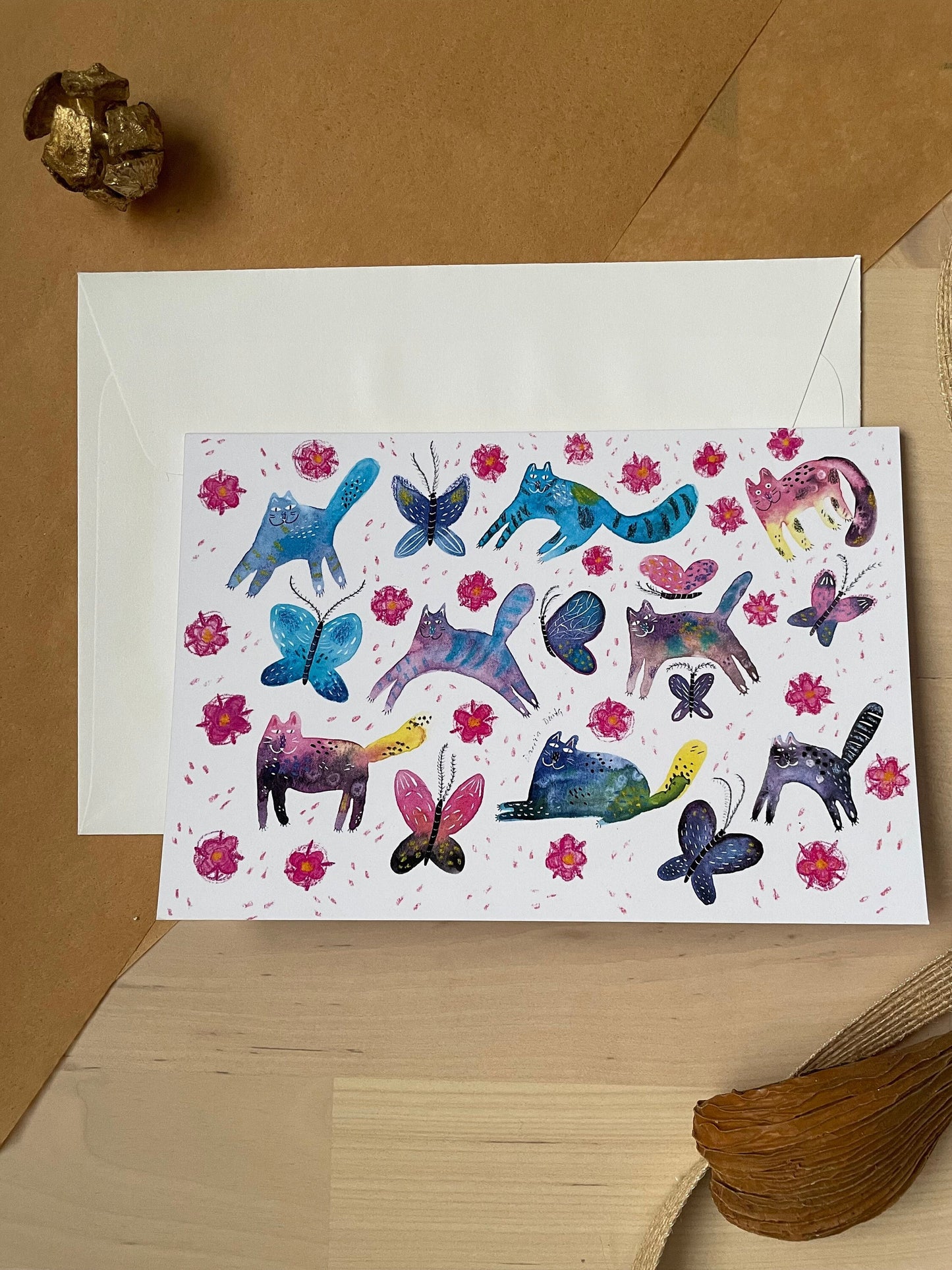 Chats et papillons: Carte de vœux