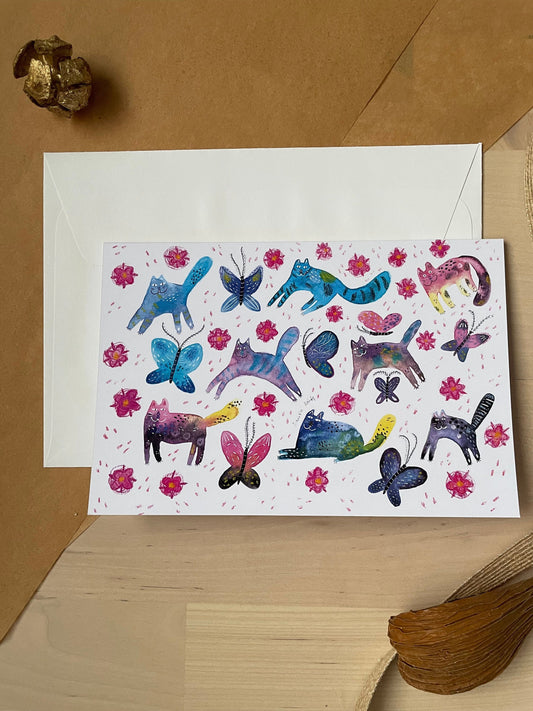 Chats et papillons: Carte de vœux