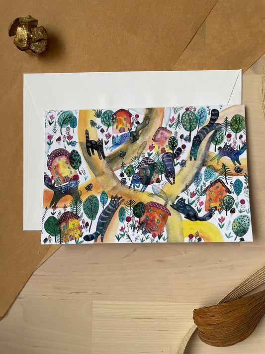 Chats et maisons: Carte de vœux