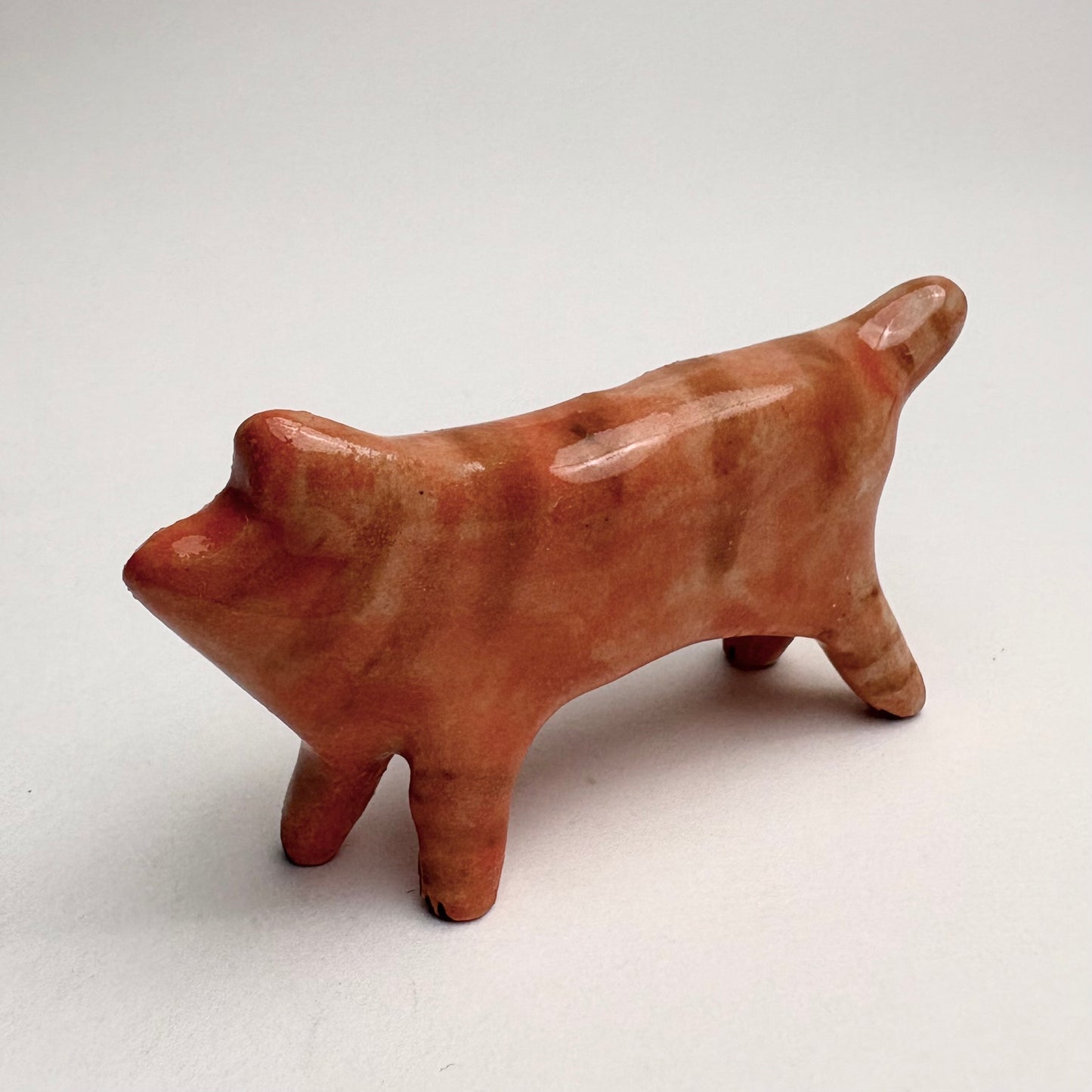 Handmade Ceramic Orange Tabby Cat Figurine – Miniature Cat Sculpture