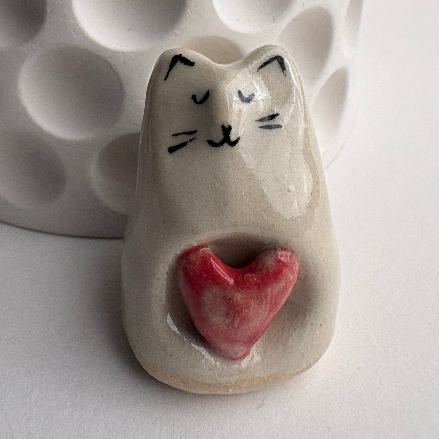 Carved Tiny Handmade Ceramic Cat Figurine