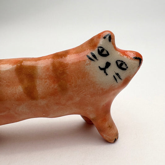 Handmade Ceramic Orange Tabby Cat Figurine – Miniature Cat Sculpture