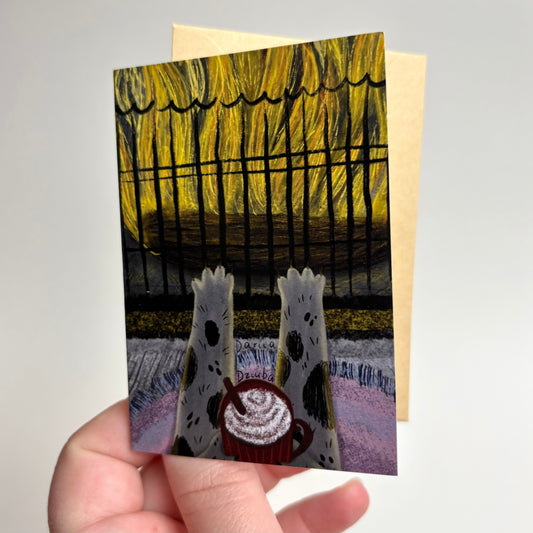 Mini card: At a fireplace