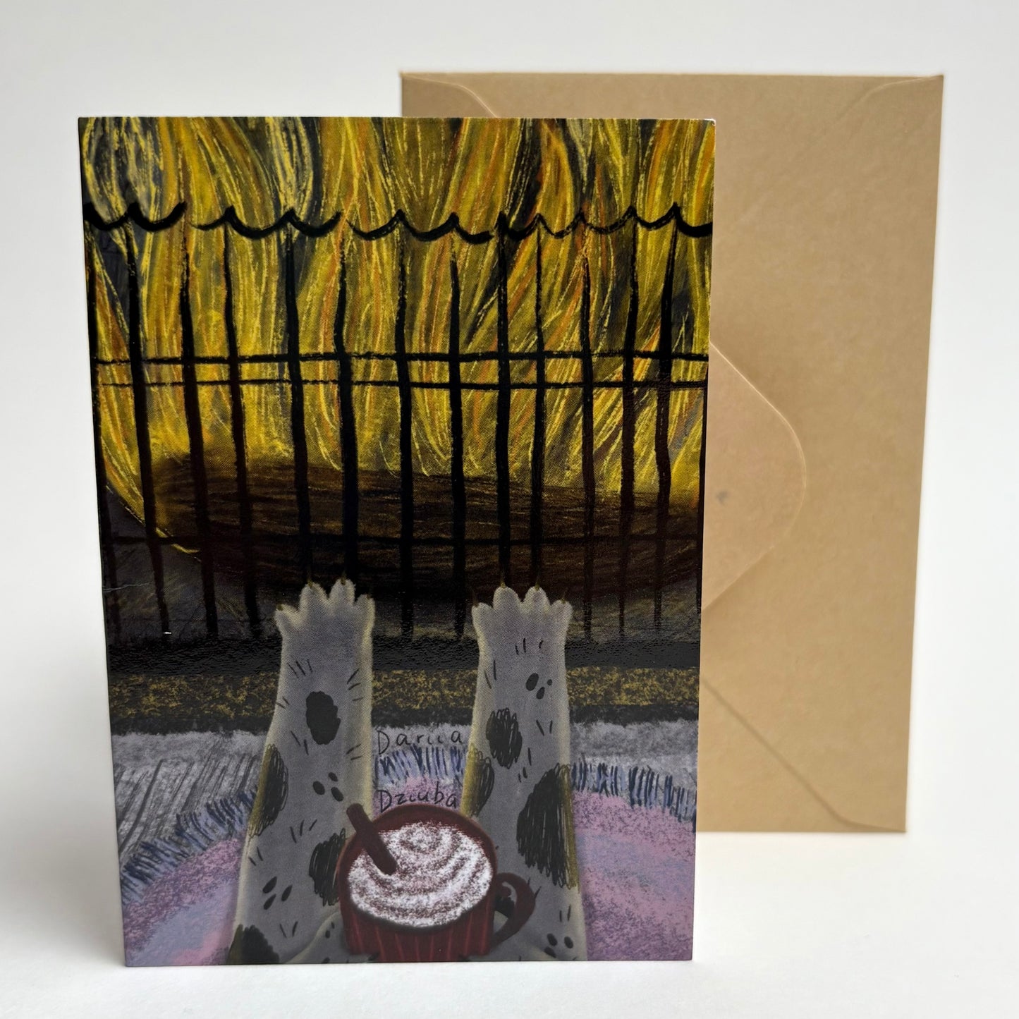 Mini card: At a fireplace