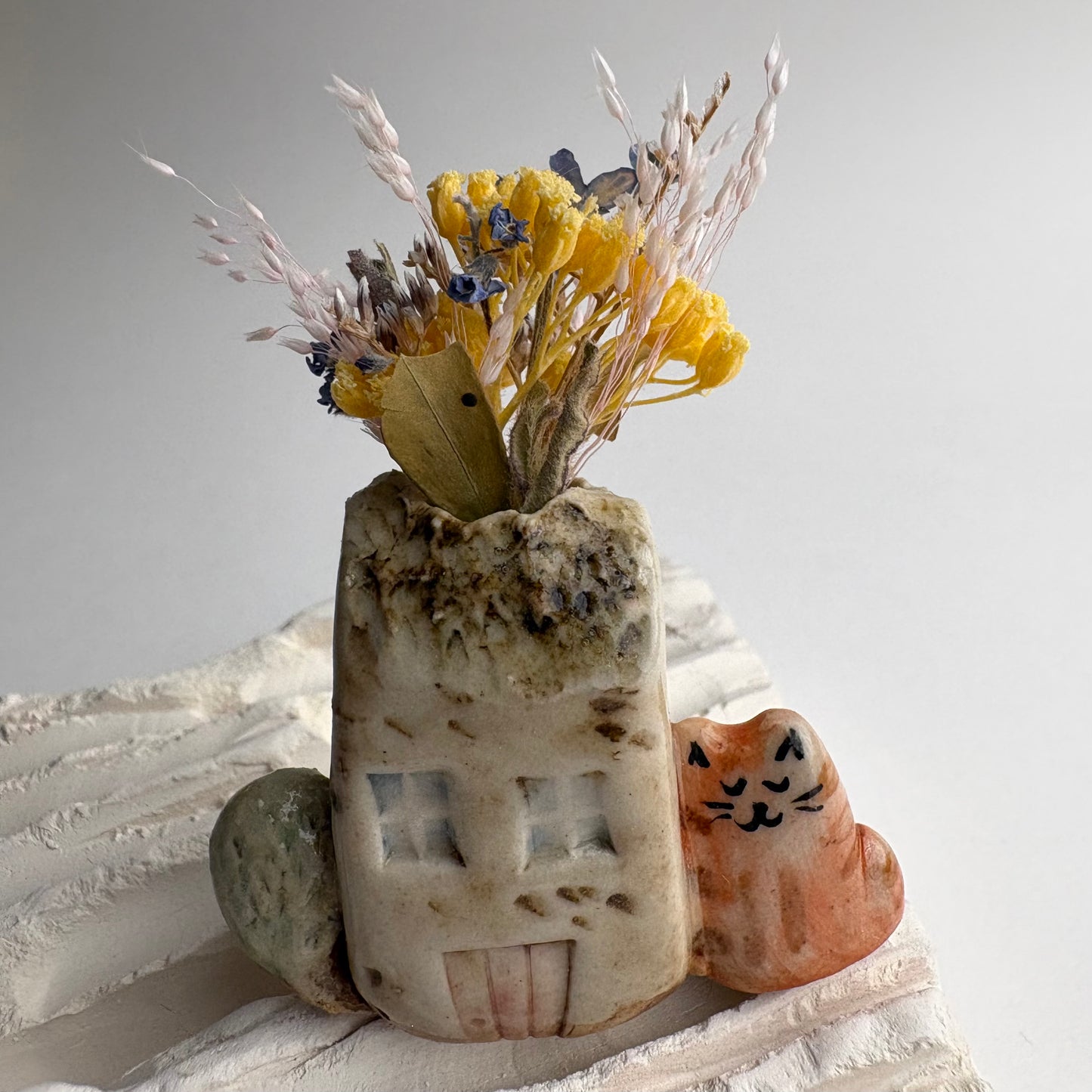 Mini House, Cat and Tree Bud Vase – Handmade Ceramic Miniature Vase